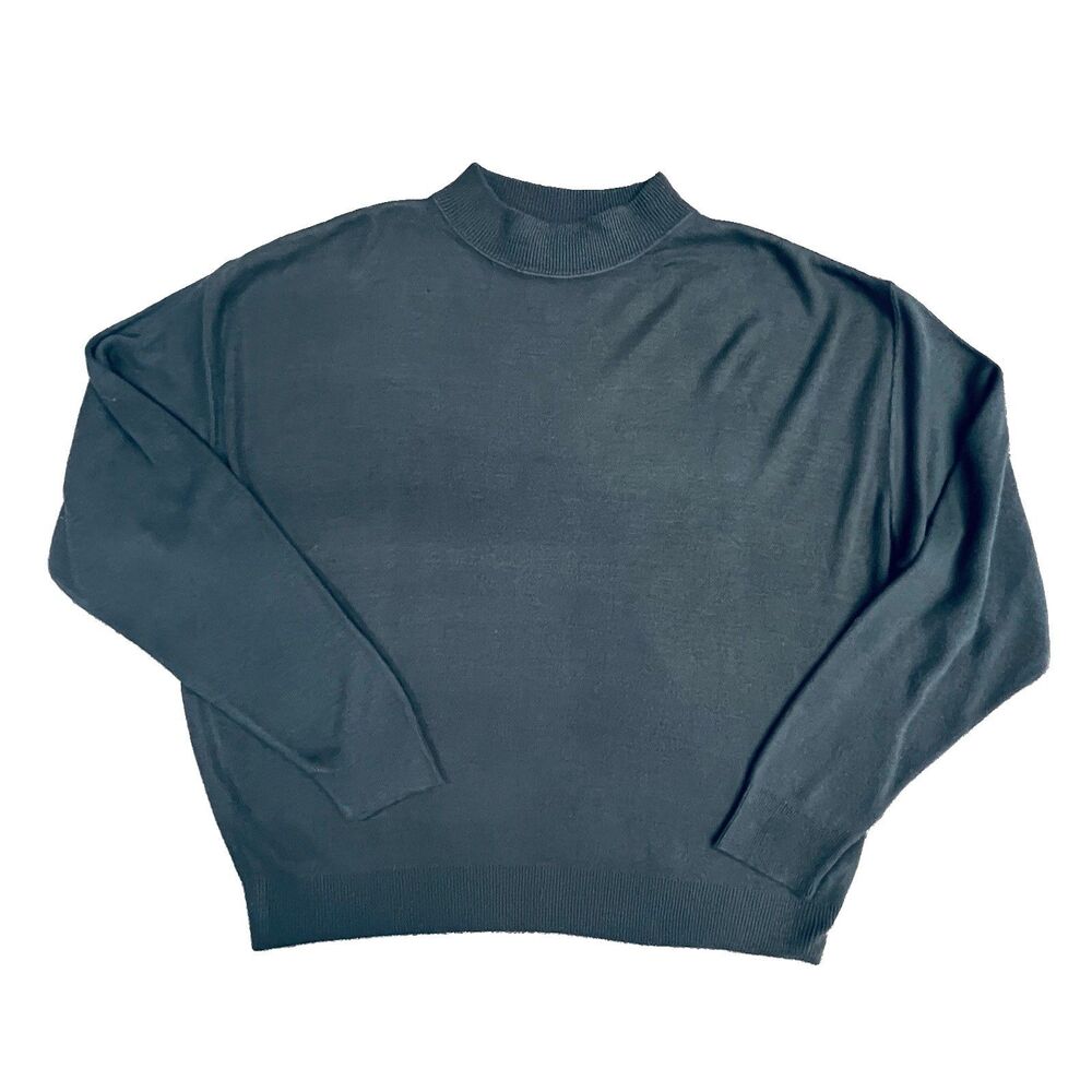Milford Mock Neck Sz L Black Sweater Vintage Acrylic USA Vintage Basic Essential